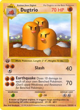 Dugtrio (19) (1st Edition) - Base Set (Shadowless)