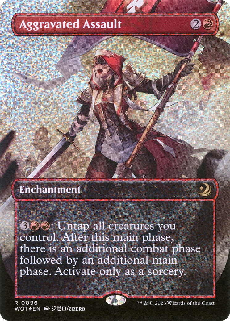 Aggravated Assault (Anime Borderless) (Confetti Foil) (096) Foil - Wilds of Eldraine: Enchanting Tales