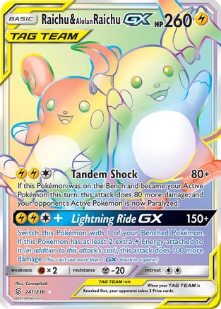 Raichu & Alolan Raichu GX (Secret) (241) Holofoil - SM Unified Minds