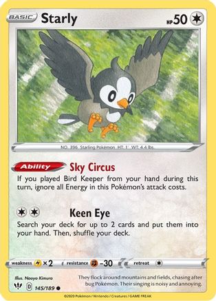 Starly (145) Reverse Holofoil - SWSH03 Darkness Ablaze
