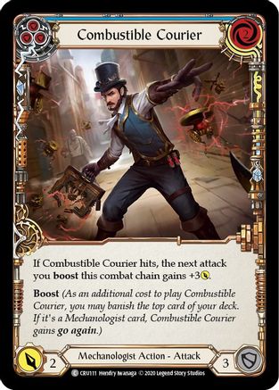 Combustible Courier (Blue) 1st Edition Rainbow Foil (CRU111) - Crucible of War