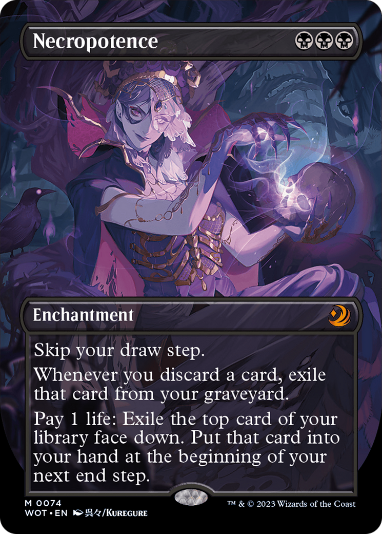 Necropotence (Anime Borderless) (074) Foil - Wilds of Eldraine: Enchanting Tales