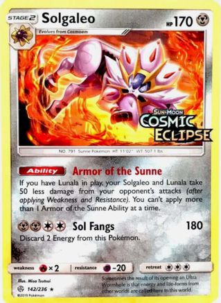 Solgaleo - 142/236 (Cosmic Eclipse Stamped) (142) Holofoil - Miscellaneous Cards & Products