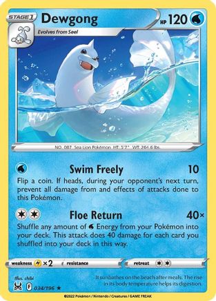 Dewgong (34) Reverse Holofoil - Lost Origin