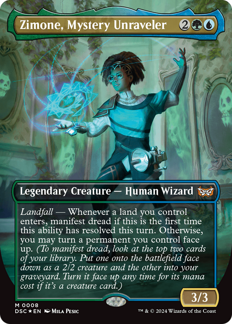 Zimone, Mystery Unraveler (Borderless) (008) Foil - Duskmourn: House of Horror Commander