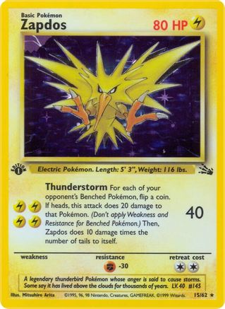 Zapdos (15) (1st Edition) Holofoil - Fossil