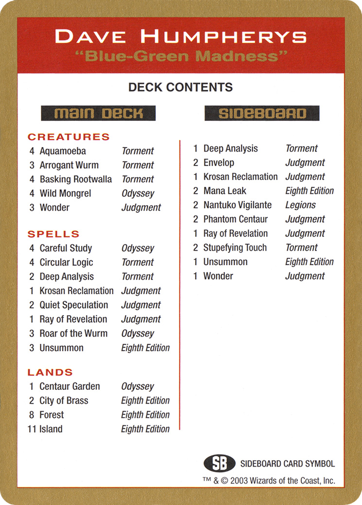Dave Humpherys Decklist (dh0b) - World Championship Decks 2003