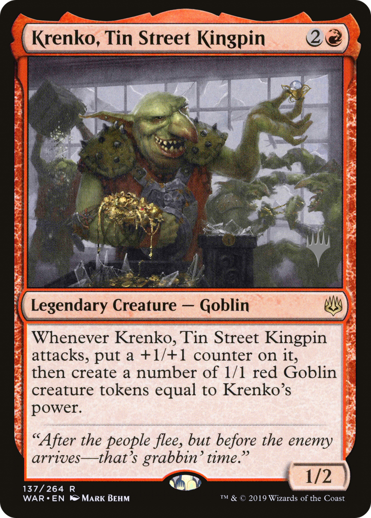 Krenko, Tin Street Kingpin (137p) Foil - War of the Spark Promos