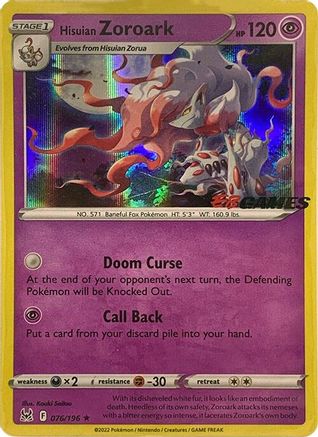 Hisuian Zoroark - 076/196 (EB Games Exclusive) (76) Holofoil - Miscellaneous Cards & Products