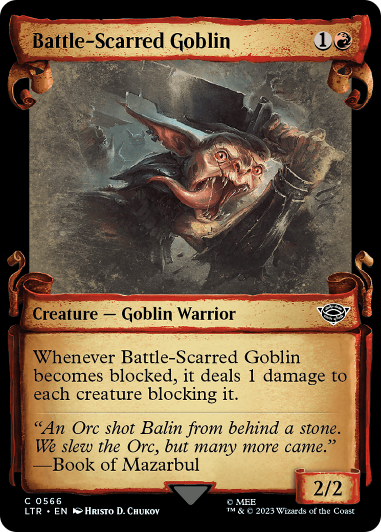 Battle-Scarred Goblin (Showcase) (566) Foil - The Lord of the Rings: Tales of Middle-earth