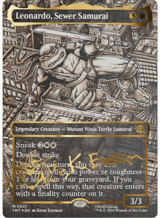 Leonardo, Sewer Samurai (Borderless) (Gold-Stamped Signature) (301) Foil - Teenage Mutant Ninja Turtles
