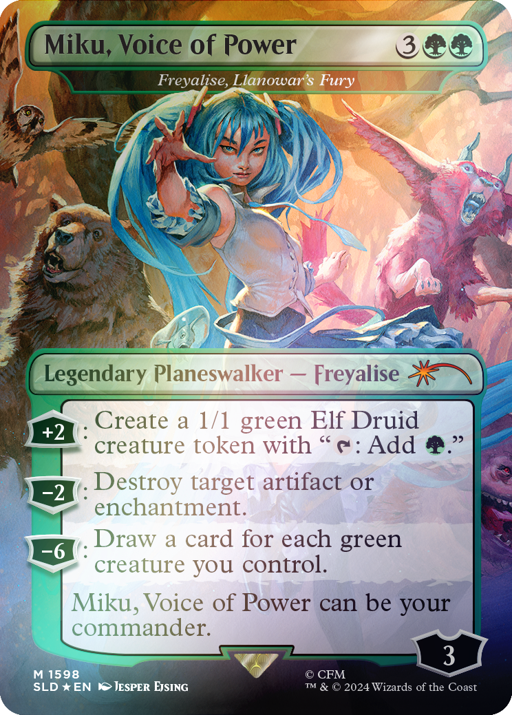 Miku, Voice of Power - Freyalise, Llanowar's Fury (Rainbow Foil) (1598) Foil - Secret Lair Drop Series