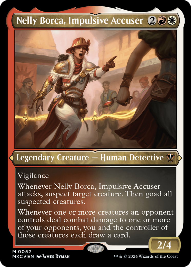 Nelly Borca, Impulsive Accuser (Display Commander) – Thick Stock (052) Foil - Murders at Karlov Manor Commander