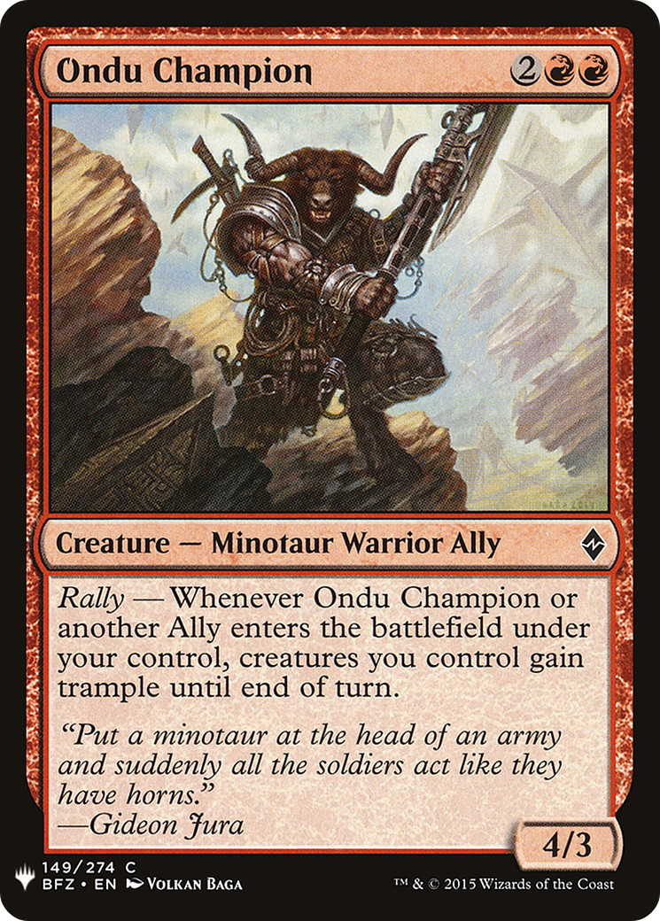 Ondu Champion (BFZ-149) - The List