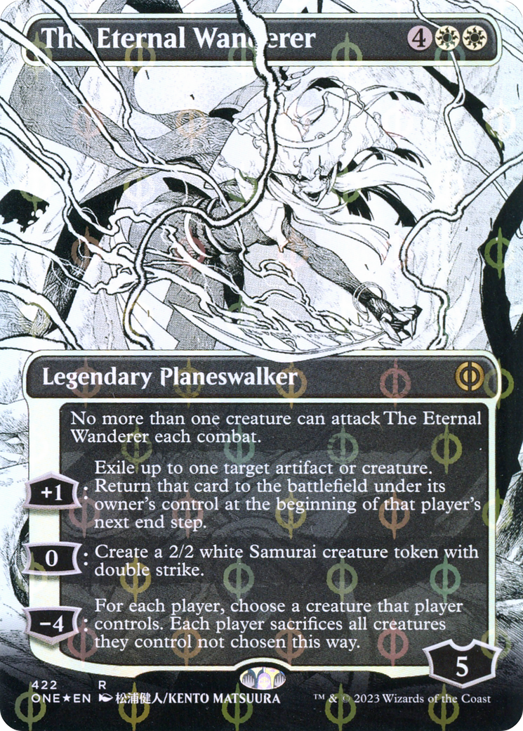 The Eternal Wanderer (Borderless) (Step-and-Compleat Foil) (Showcase) (422) Foil - Phyrexia: All Will Be One