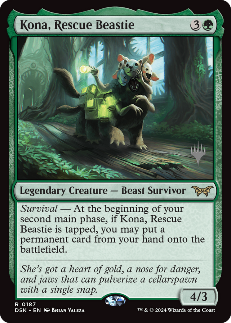 Kona, Rescue Beastie (187) Foil - Duskmourn: House of Horror Promos