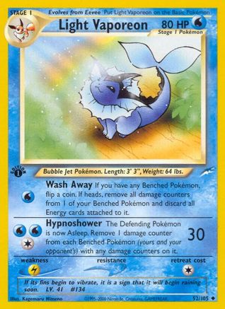 Light Vaporeon (52) 1st Edition - Neo Destiny
