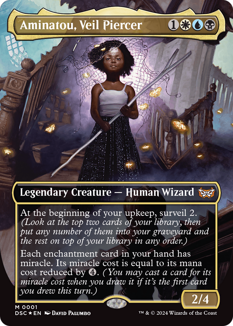 Aminatou, Veil Piercer (Borderless) (001) Foil - Duskmourn: House of Horror Commander