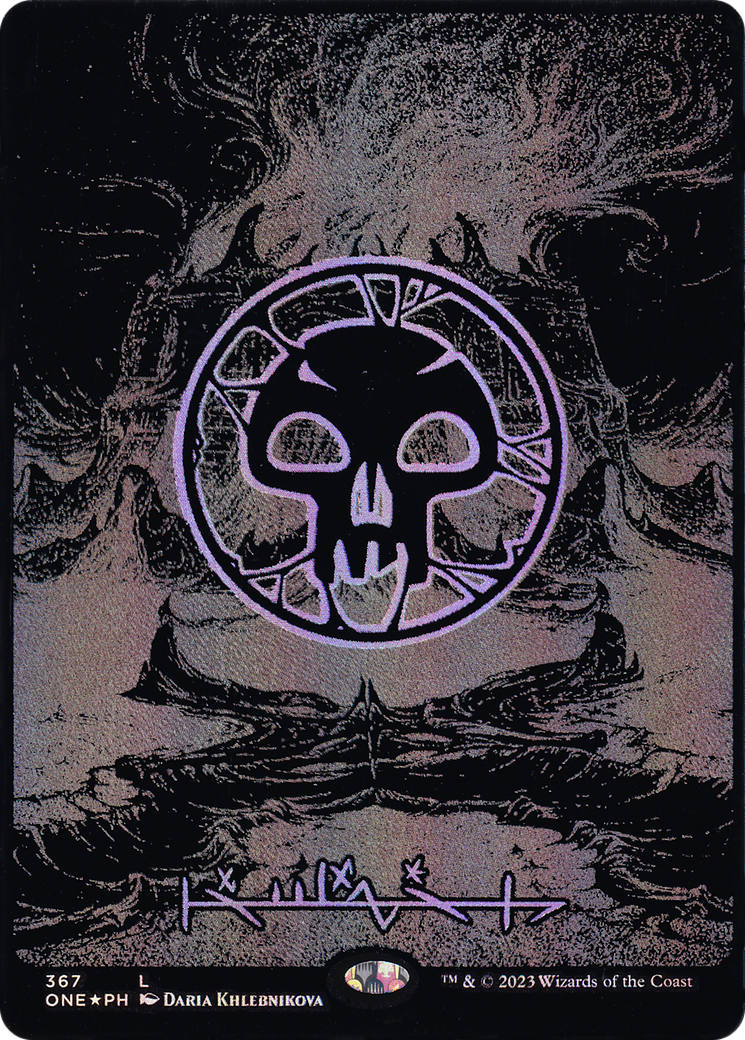 Swamp (Phyrexian) – Full Art (Oil Slick Raised Foil) (367) Foil - Phyrexia: All Will Be One
