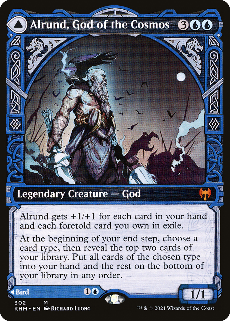 Alrund, God of the Cosmos // Hakka, Whispering Raven (Showcase) (302) - Kaldheim