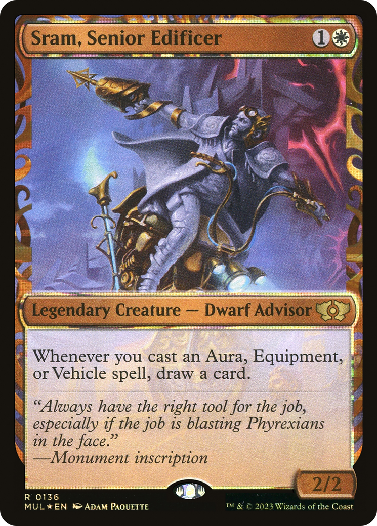 Sram, Senior Edificer (Halo Foil) (Showcase) (136) Foil - Multiverse Legends