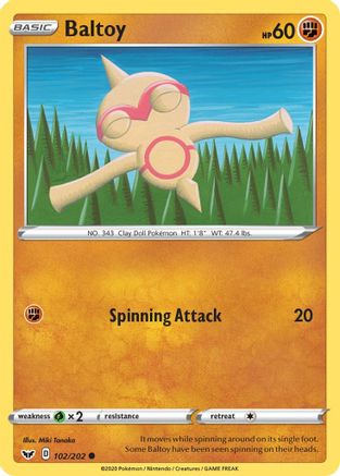 Baltoy (102) Reverse Holofoil - Sword & Shield