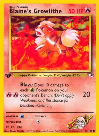 Blaine's Growlithe (62) (1st Edition) - Gym Heroes