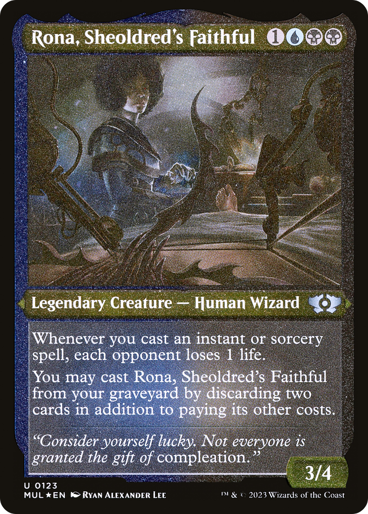 Rona, Sheoldred's Faithful (123) Etched - Multiverse Legends