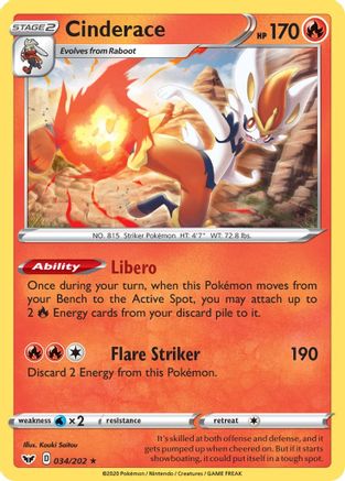 Cinderace (34) Reverse Holofoil - Sword & Shield