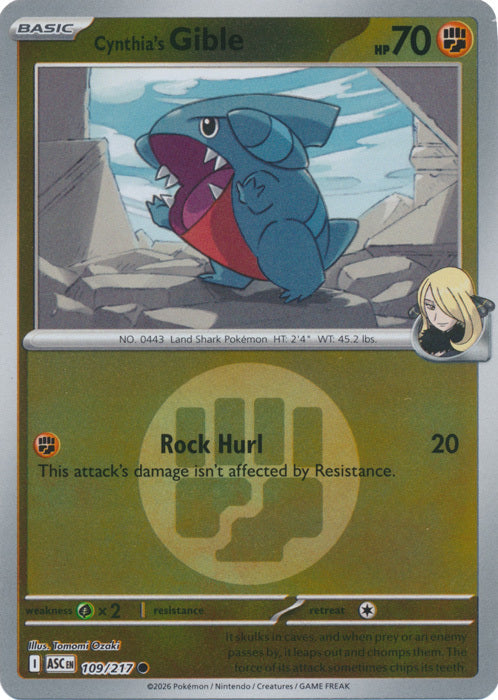 Cynthia's Gible (Energy Symbol Pattern) (109) Reverse Holofoil - Ascended Heroes