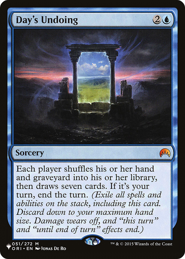 Day's Undoing (ORI-51) - The List