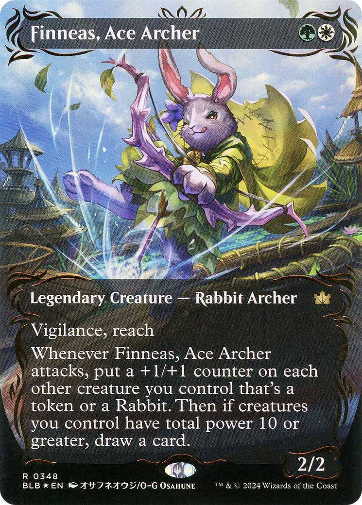 Finneas, Ace Archer (Borderless) (Raised Foil) (Showcase) (348) Foil - Bloomburrow