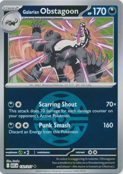 Galarian Obstagoon (Dusk Ball) (132) Reverse Holofoil - Ascended Heroes