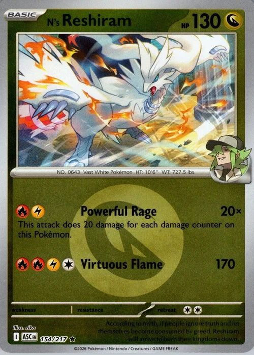 N's Reshiram (Energy Symbol Pattern) (154) Reverse Holofoil - Ascended Heroes