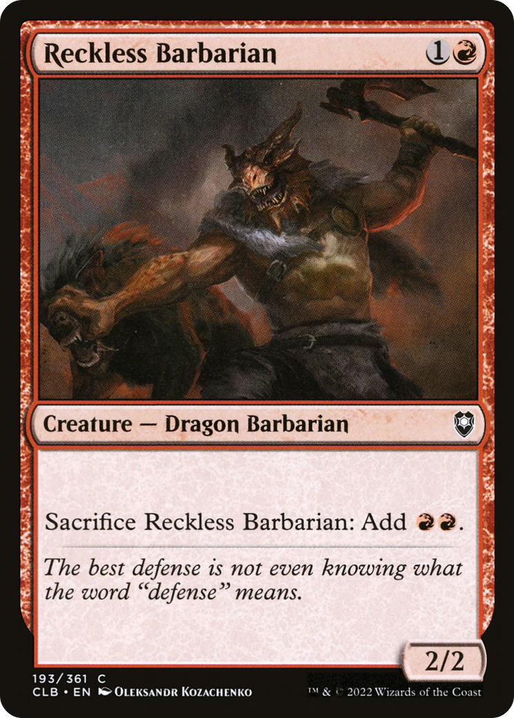 Reckless Barbarian (193) - Commander Legends: Battle for Baldur's Gate Foil