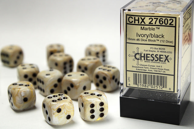 Chessex Marble Ivory/Black 12d6 16mm | Silver Goblin