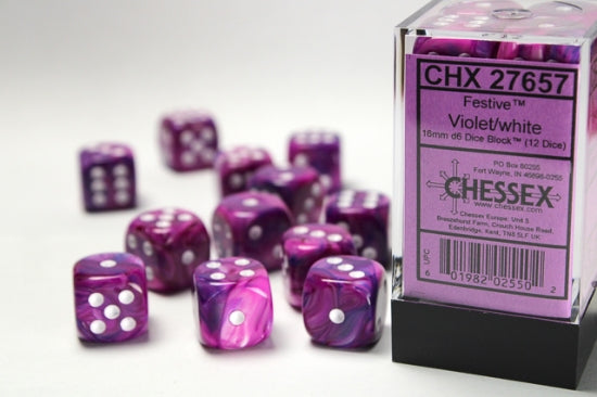 Chessex Festive Violet/White 12d6 16mm | Silver Goblin
