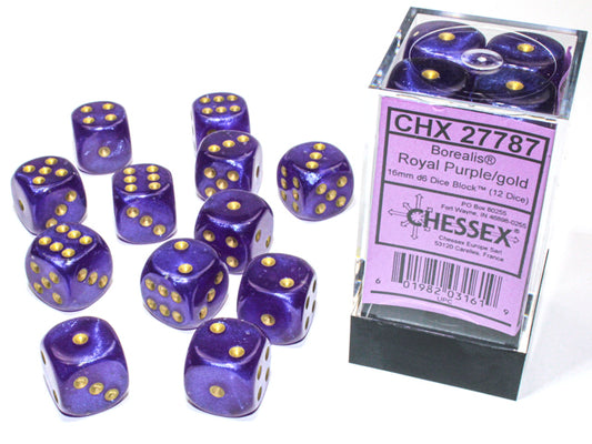 Chessex Luminary Borealis Royal Purple/Gold 12d6 16mm