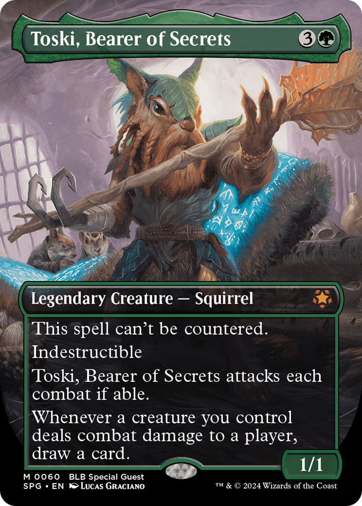 Toski, Bearer of Secrets (Borderless) [Bloomburrow Special Guests] Foil