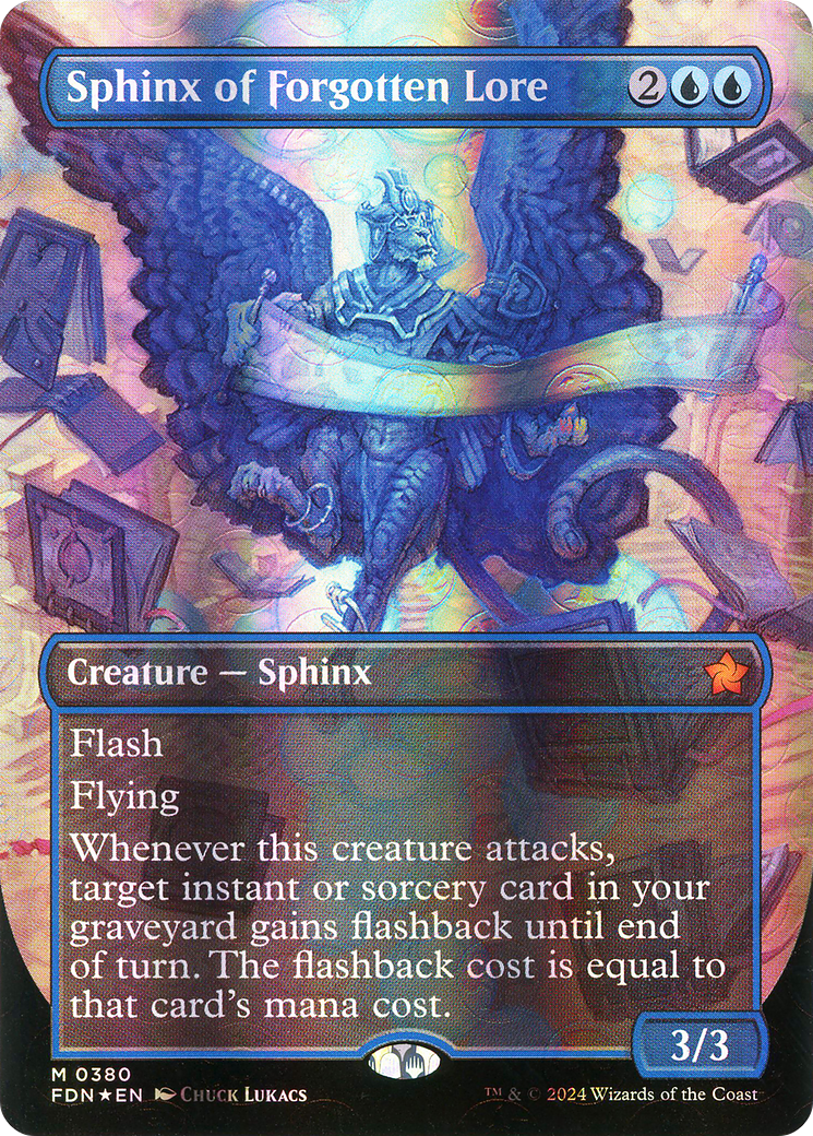 Sphinx of Forgotten Lore (Borderless) (Mana Foil) [Foundations] | Silver Goblin