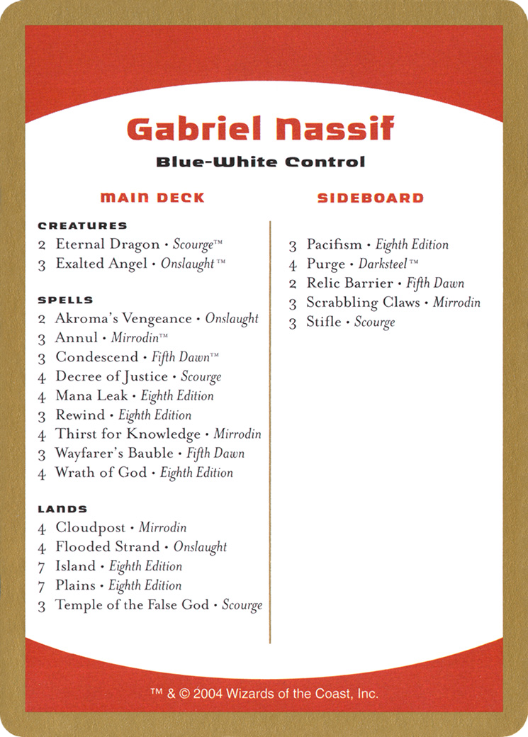 Gabriel Nassif Decklist (gn0b) - World Championship Decks 2004