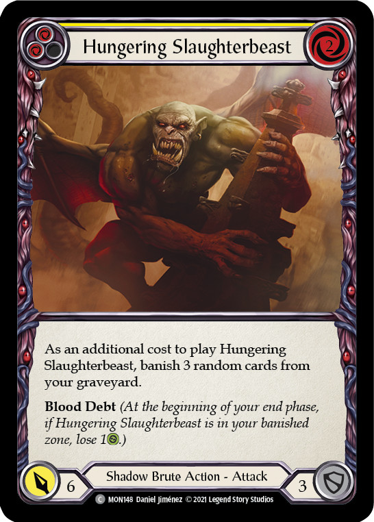 Hungering Slaughterbeast (Yellow) [MON148-RF] (Monarch)  1st Edition Rainbow Foil | Silver Goblin