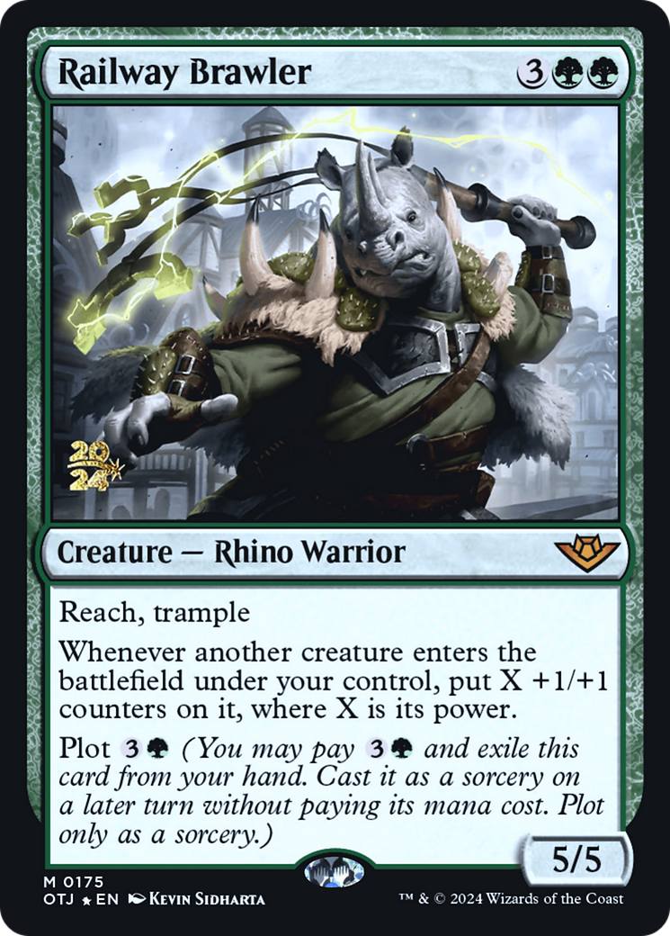 Railway Brawler [Outlaws of Thunder Junction Prerelease Promos] | Silver Goblin