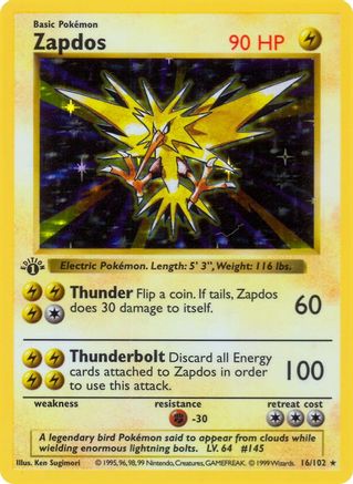 Zapdos (16) (1st Edition) Holofoil - Base Set (Shadowless)
