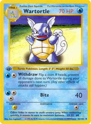 Wartortle (42/102) (Shadowless) [Base Set 1st Edition] | Silver Goblin