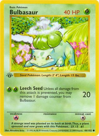 Bulbasaur (44) (1st Edition) - Base Set (Shadowless)