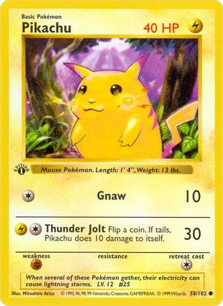 Pikachu (58/102) (Shadowless) [Base Set 1st Edition]