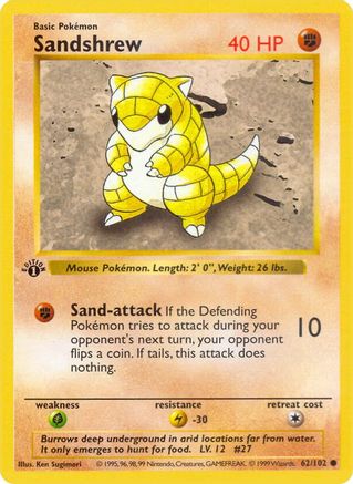Sandshrew (62) (1st Edition) - Base Set (Shadowless)