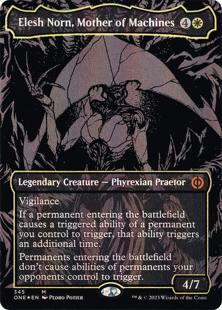 Elesh Norn, Mother of Machines (Oil Slick Raised Foil) [Phyrexia: All Will Be One] | Silver Goblin