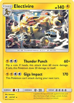 Electivire (43/147) [Sun & Moon: Burning Shadows] Reverse Holofoil
